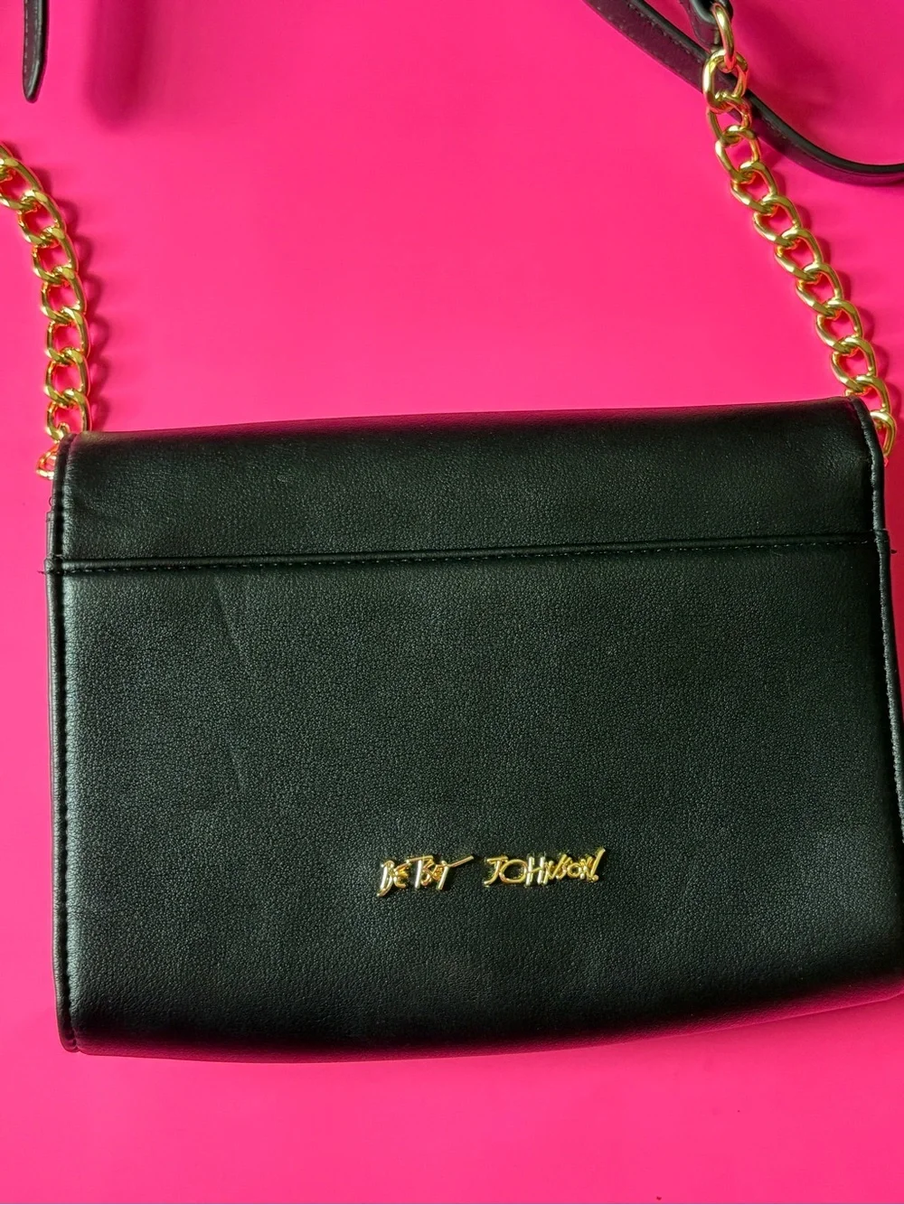 Betsey Johnson Black Embellished Crossbody Bag with Gold Chain Strap